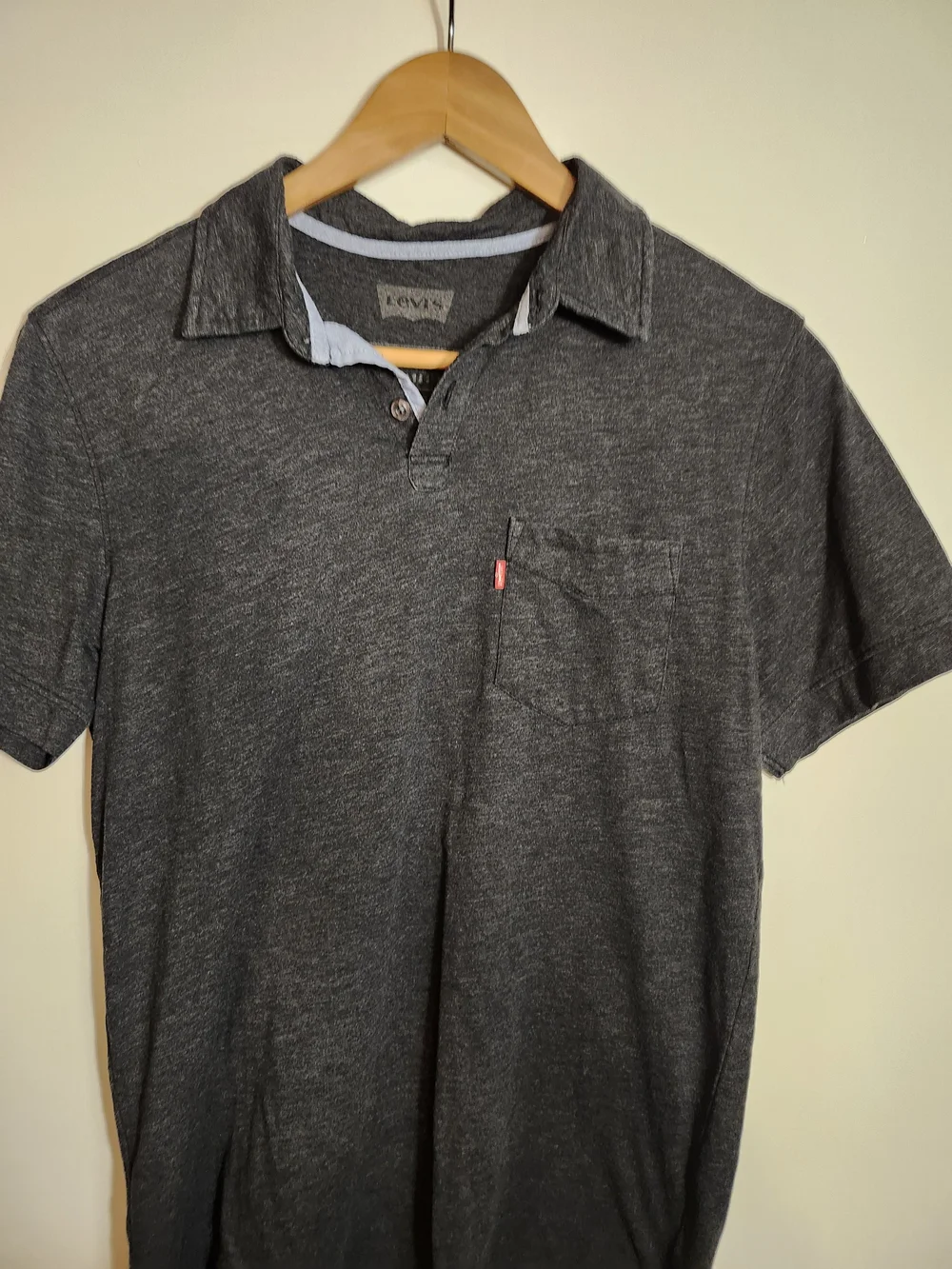 Levi Men's Dark Gray Heather Polo Shirt With Pocket - Size Small